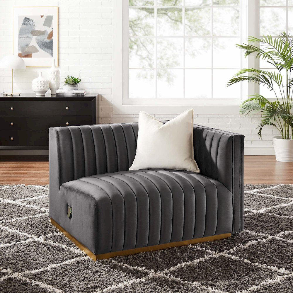 Conjure Channel Tufted Performance Velvet Right-Arm Chair. Picture 6