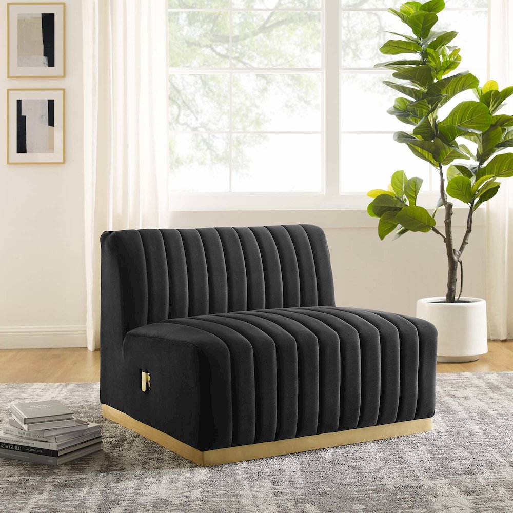 Conjure Channel Tufted Performance Velvet Armless Chair. Picture 7