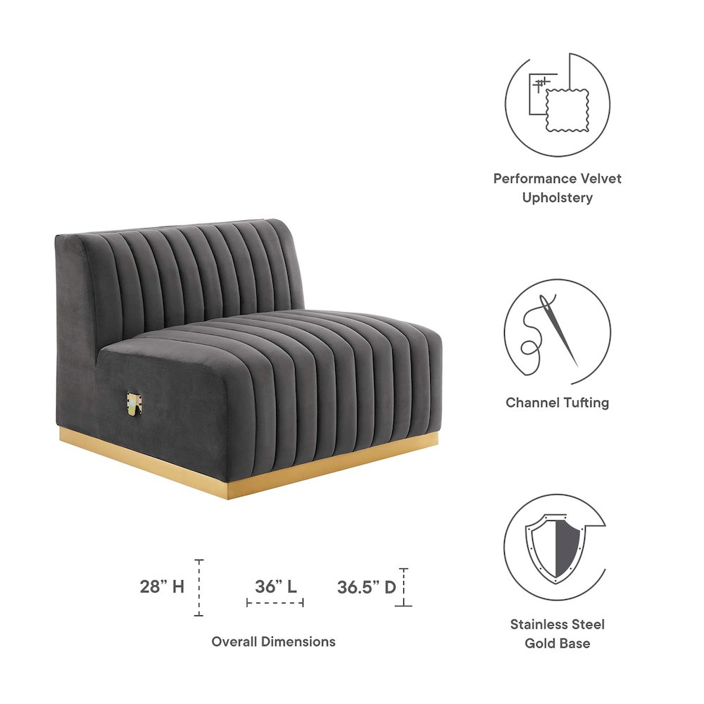 Conjure Channel Tufted Performance Velvet Armless Chair. Picture 2