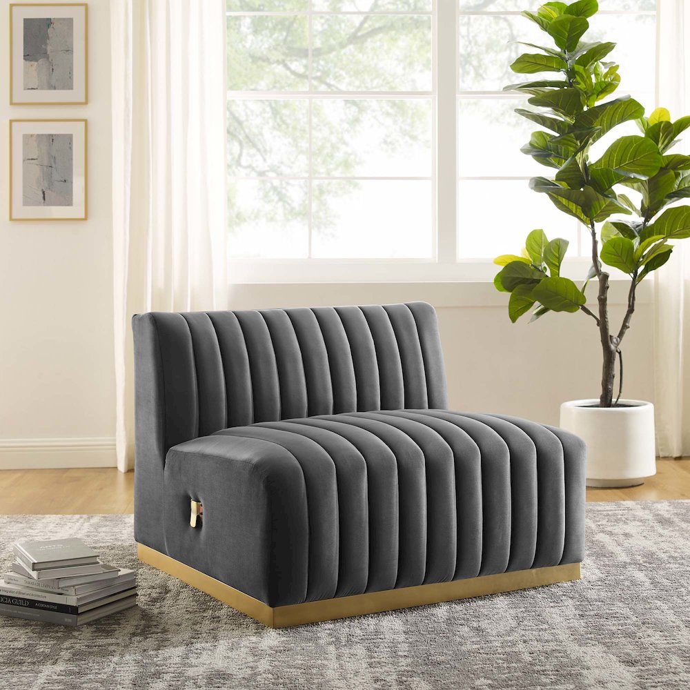 Conjure Channel Tufted Performance Velvet Armless Chair. Picture 7