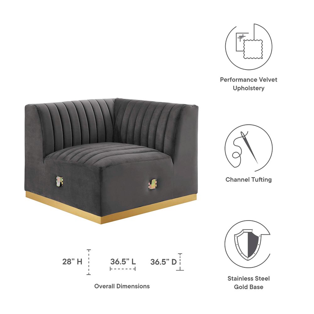 Conjure Channel Tufted Performance Velvet Left Corner Chair. Picture 2