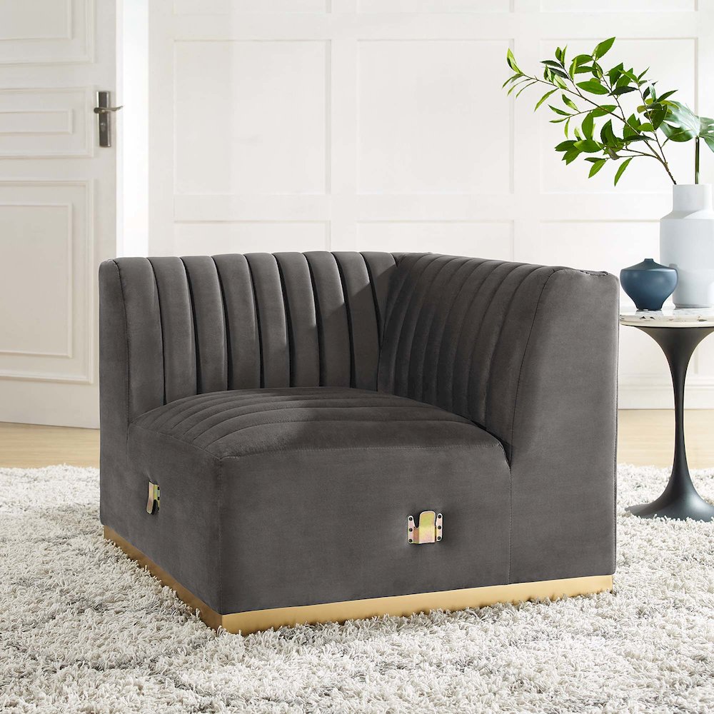 Conjure Channel Tufted Performance Velvet Left Corner Chair. Picture 6