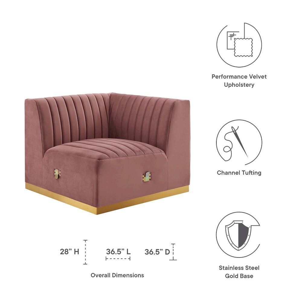 Conjure Channel Tufted Performance Velvet Right Corner Chair. Picture 2