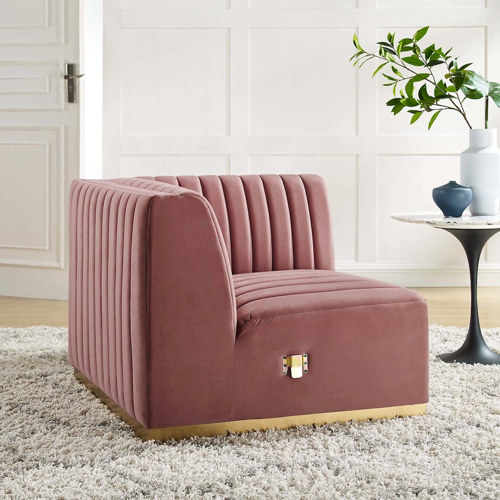 Conjure Channel Tufted Performance Velvet Right Corner Chair. Picture 6