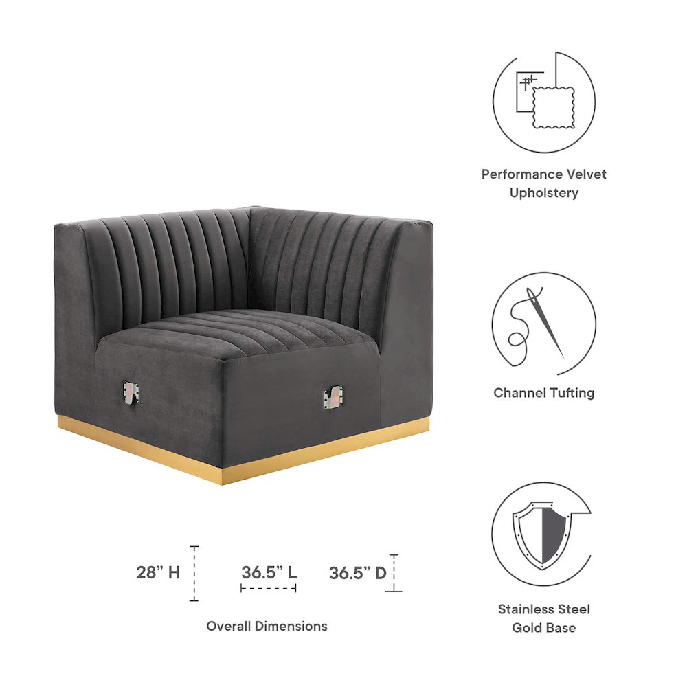 Conjure Channel Tufted Performance Velvet Right Corner Chair. Picture 2