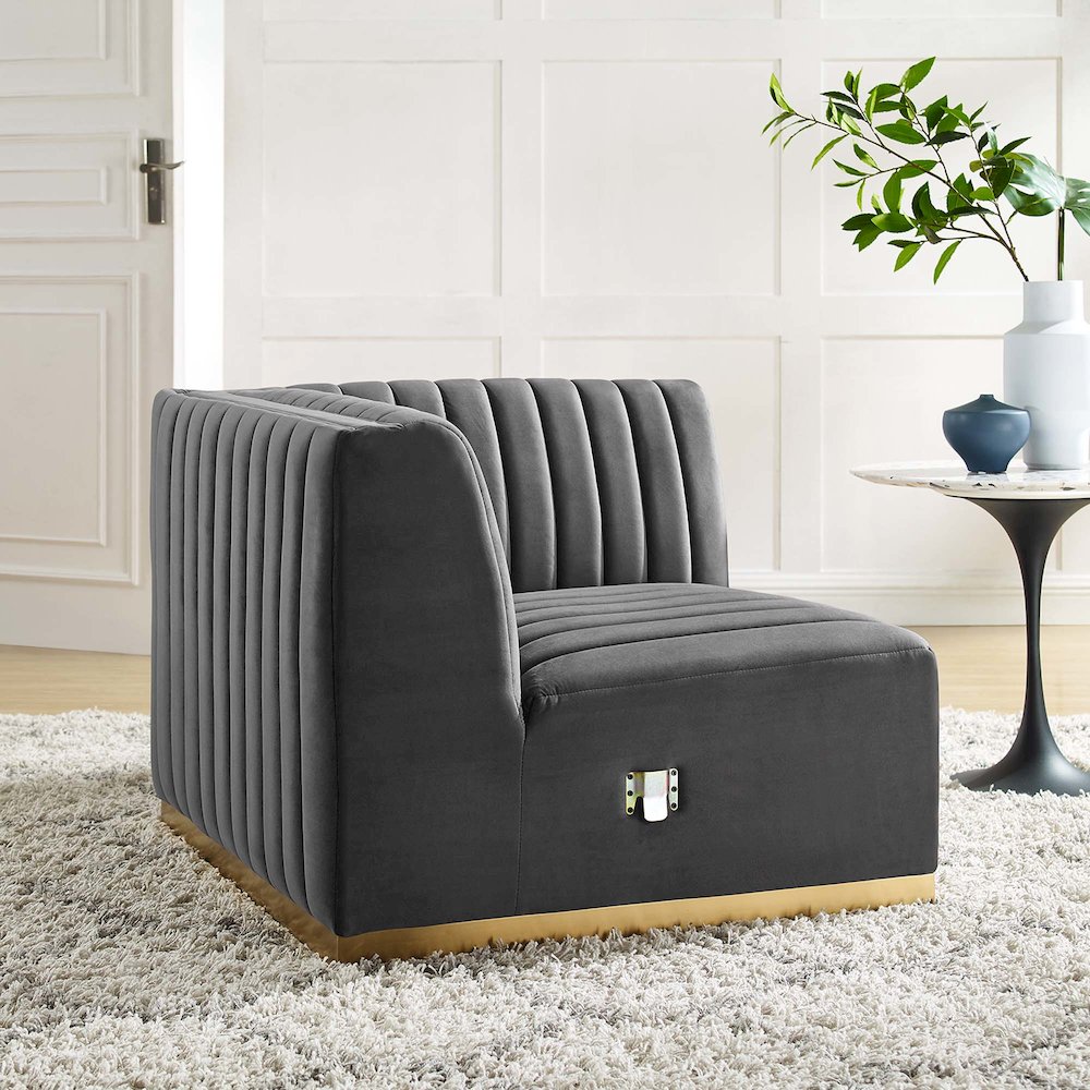 Conjure Channel Tufted Performance Velvet Right Corner Chair. Picture 6