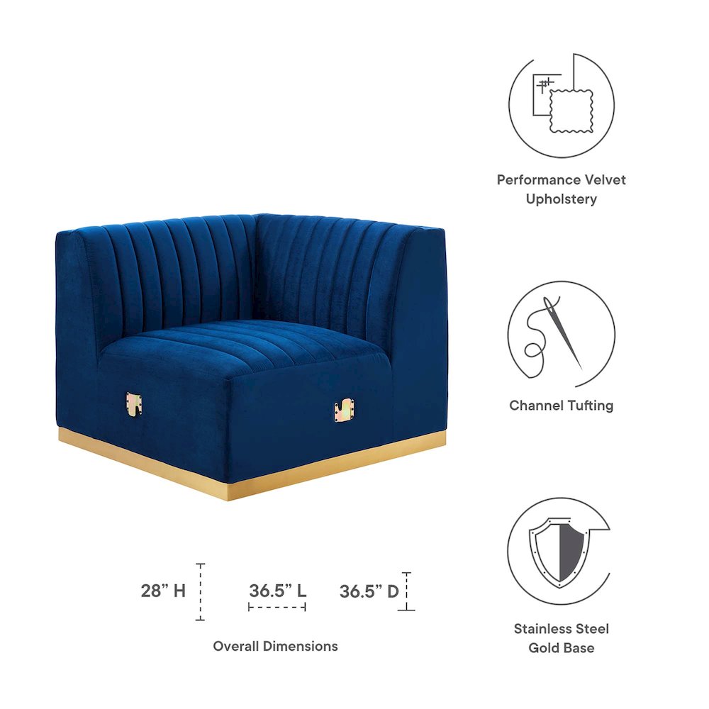 Conjure Channel Tufted Performance Velvet Right Corner Chair. Picture 2