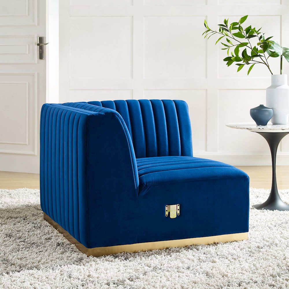 Conjure Channel Tufted Performance Velvet Right Corner Chair. Picture 6