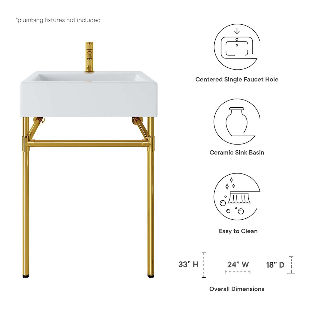 Redeem 24" Wall-Mount Gold Stainless Steel Bathroom Vanity. Picture 2
