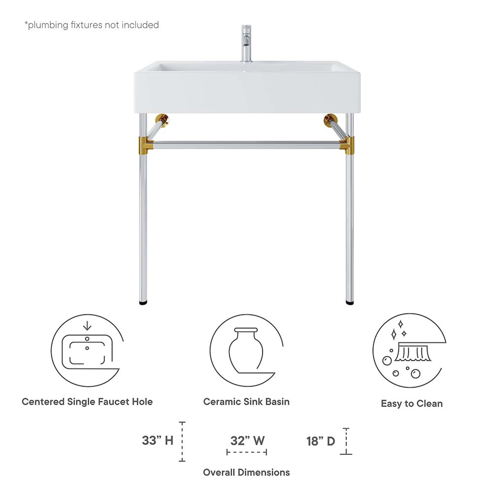 Redeem 32" Silver Stainless Steel Wall-Mount Bathroom Vanity. Picture 2