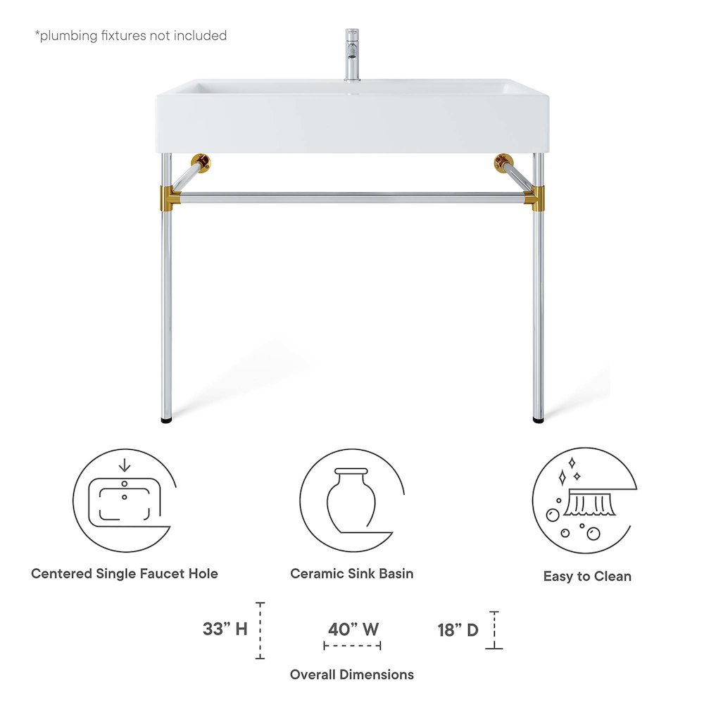 Redeem 40" Silver Stainless Steel Wall-Mount Bathroom Vanity. Picture 2