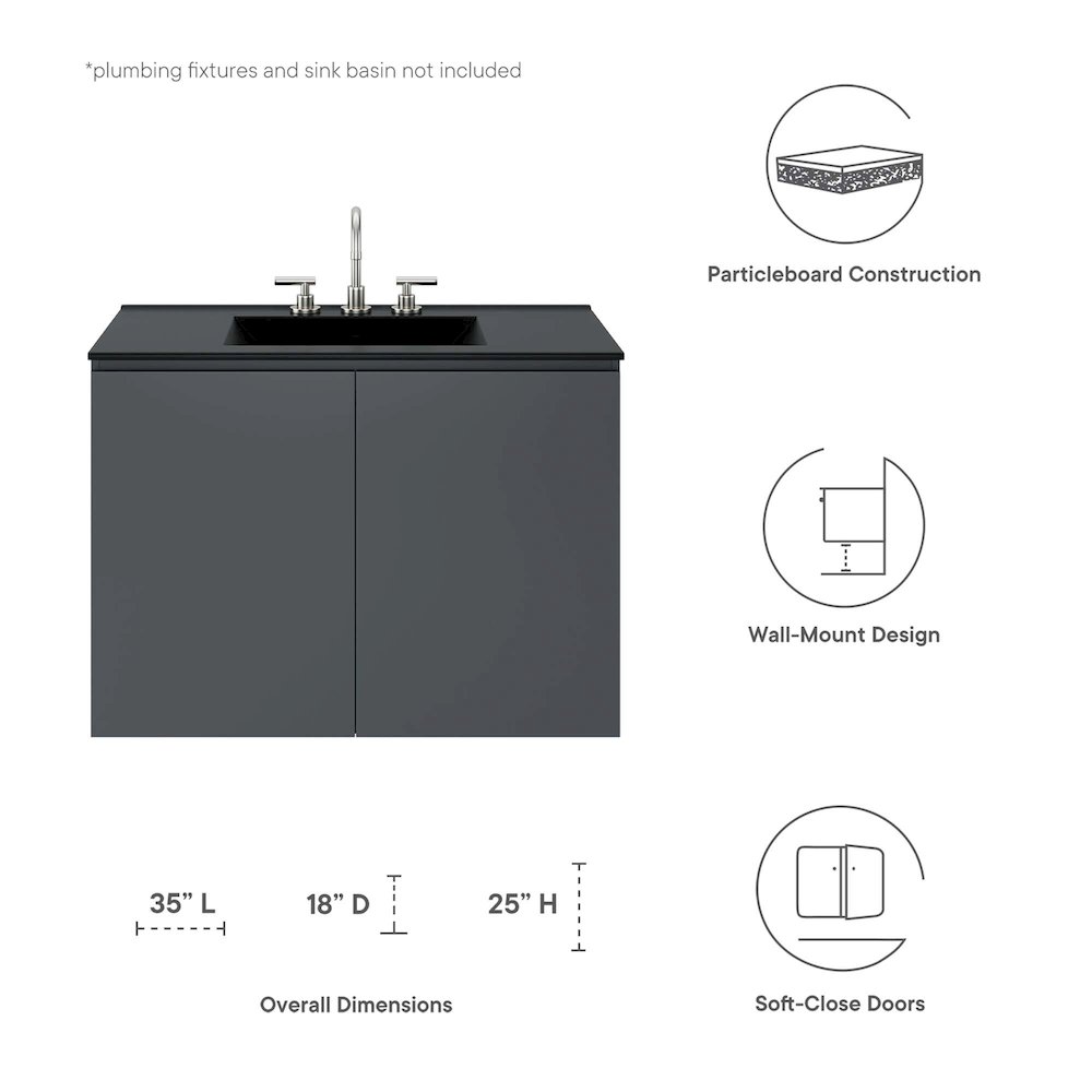 Bryn 36" Wall-Mount Bathroom Vanity (Sink Basin Not Included). Picture 2