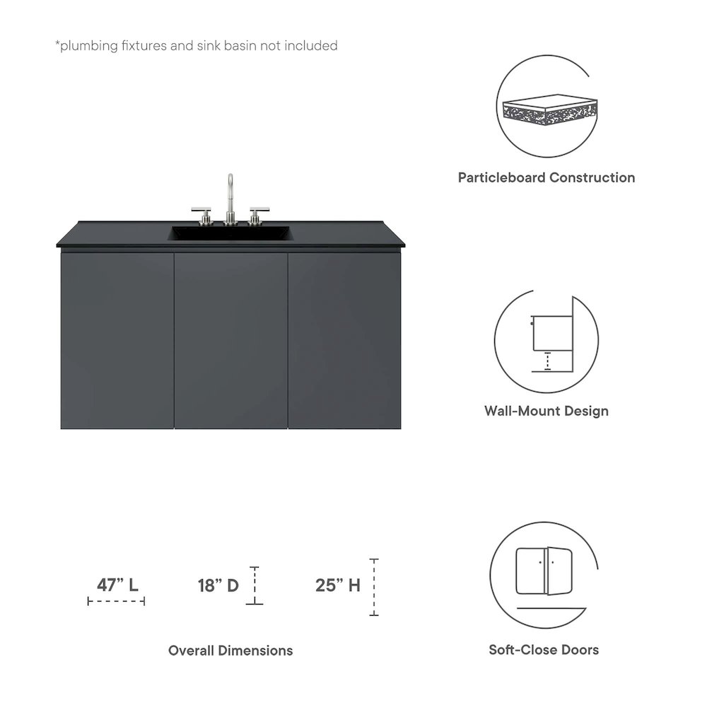 Bryn 48" Wall-Mount Bathroom Vanity (Sink Basin Not Included). Picture 2