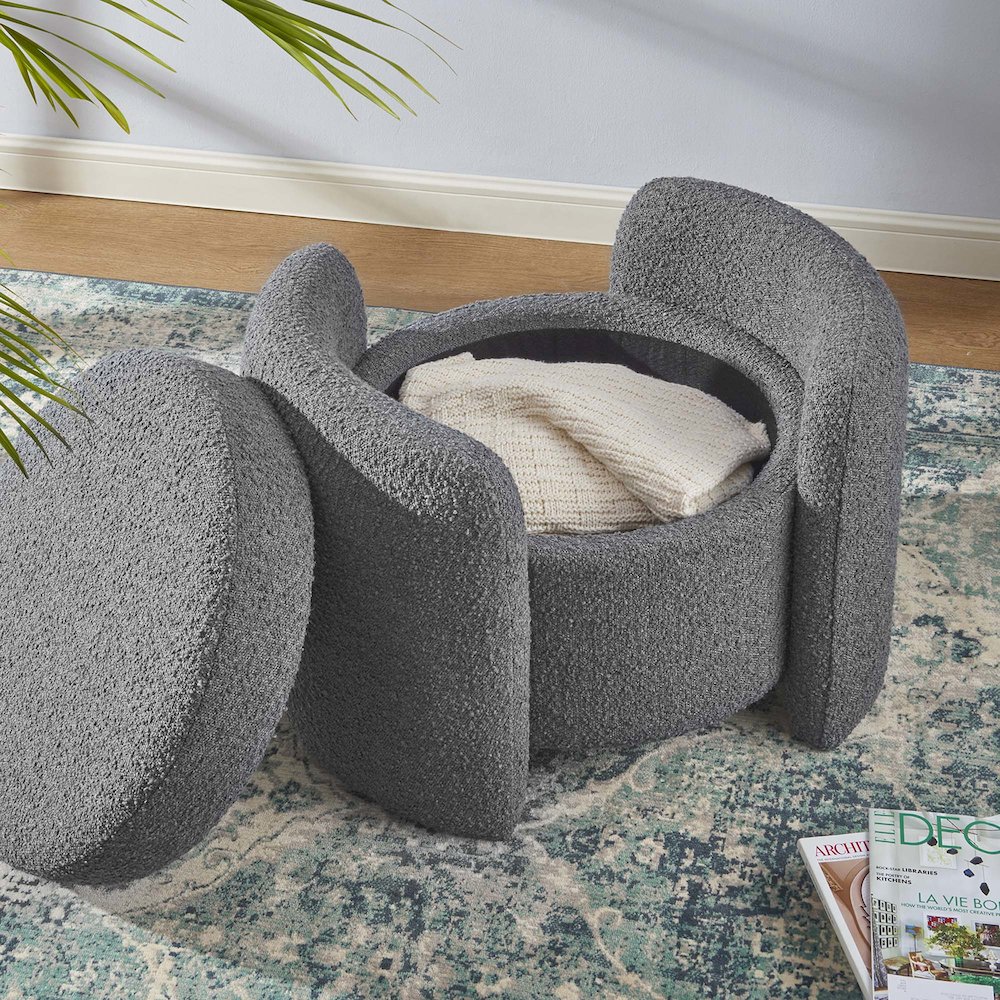 Nebula Boucle Upholstered Ottoman. Picture 10