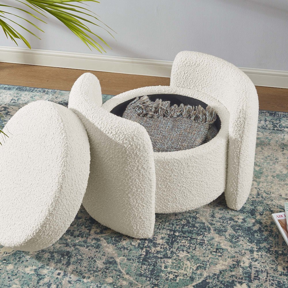 Nebula Boucle Upholstered Ottoman. Picture 10