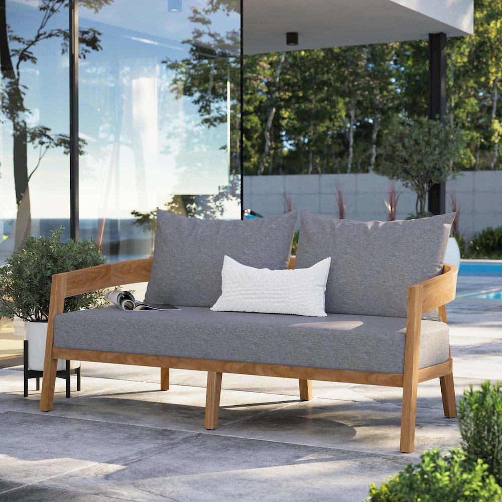 Brisbane Teak Wood Outdoor Patio Loveseat. Picture 7