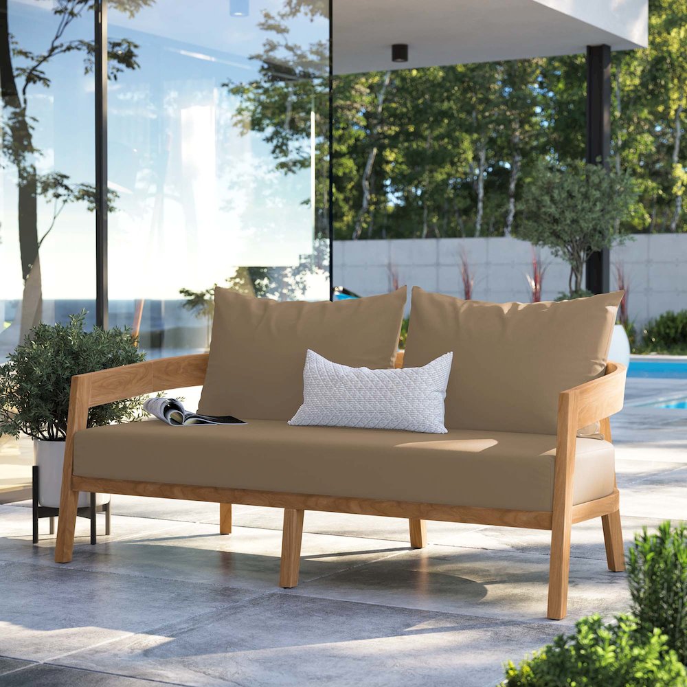 Brisbane Teak Wood Outdoor Patio Loveseat. Picture 7