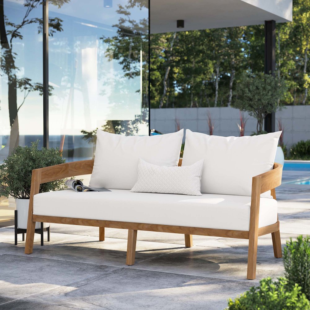 Brisbane Teak Wood Outdoor Patio Loveseat. Picture 7