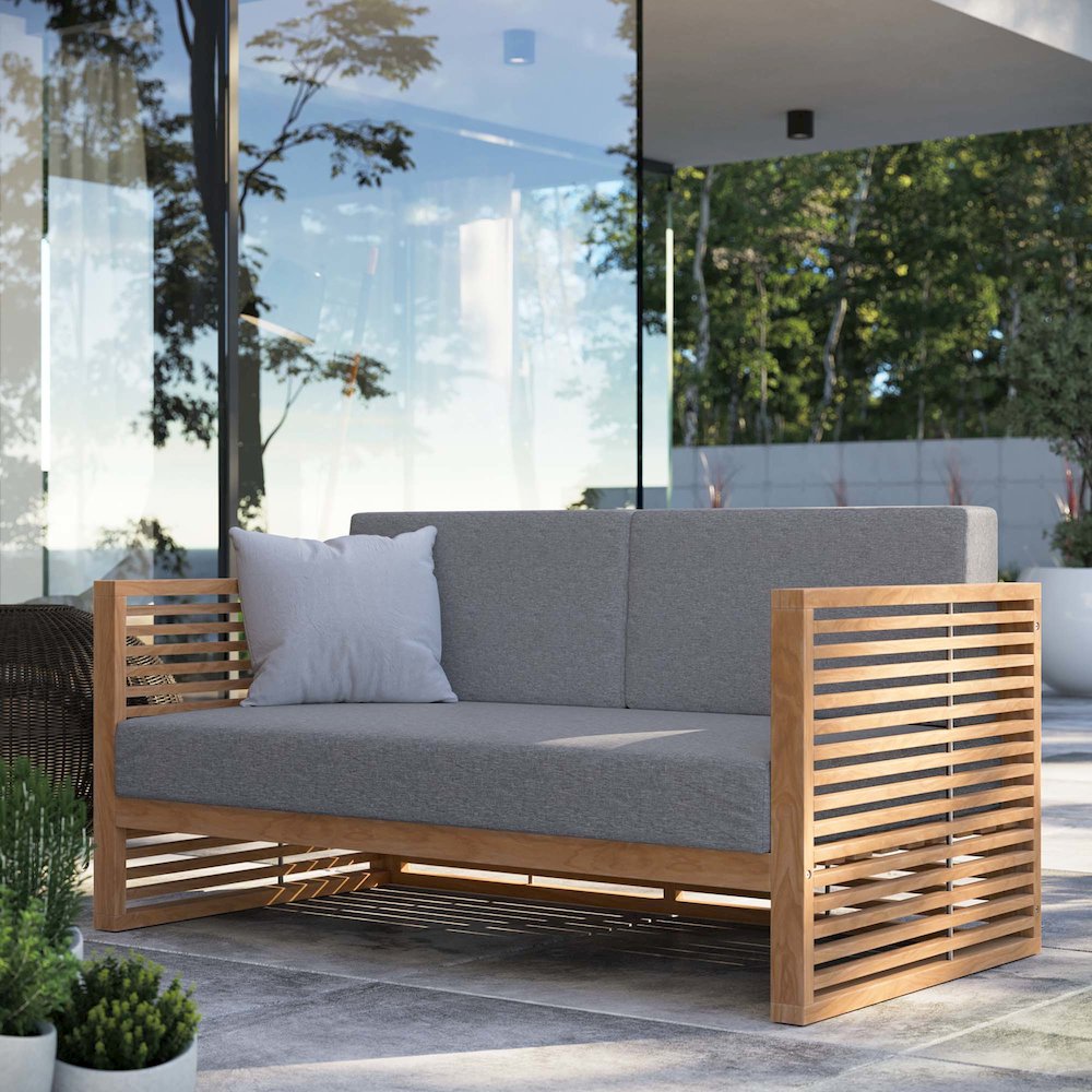 Carlsbad Teak Wood Outdoor Patio Loveseat. Picture 7