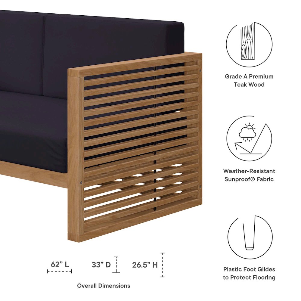 Carlsbad Teak Wood Outdoor Patio Loveseat. Picture 2