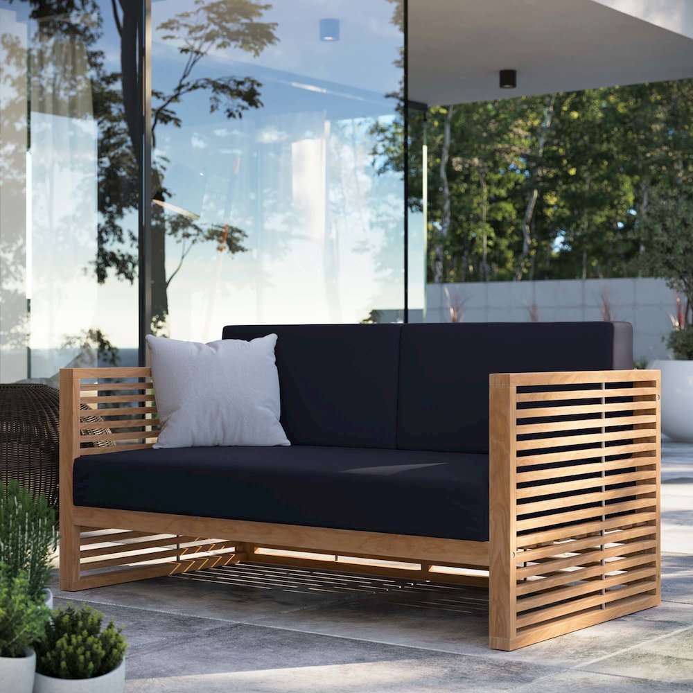 Carlsbad Teak Wood Outdoor Patio Loveseat. Picture 7