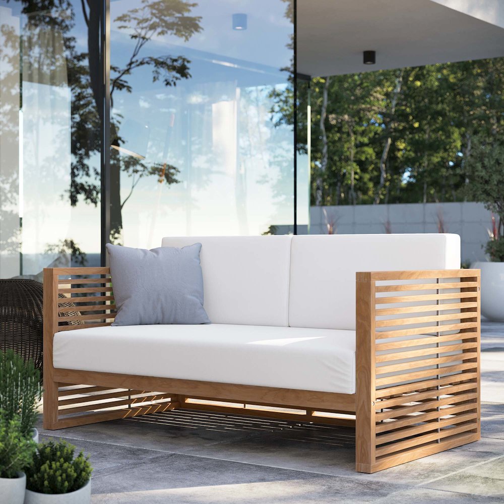 Carlsbad Teak Wood Outdoor Patio Loveseat. Picture 7