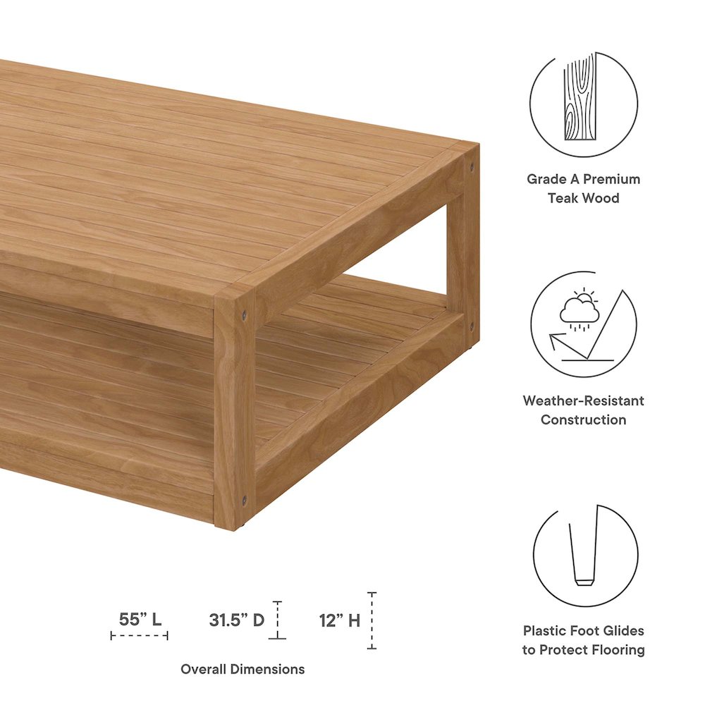 Carlsbad Teak Wood Outdoor Patio Coffee Table. Picture 2