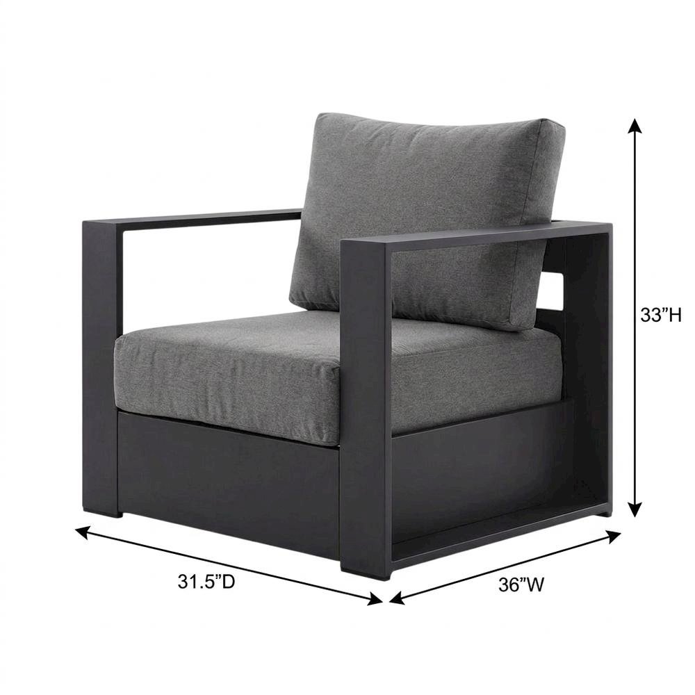 Powder-Coated Aluminum Patio Armchair with Cushions, Gray Charcoal. Picture 5