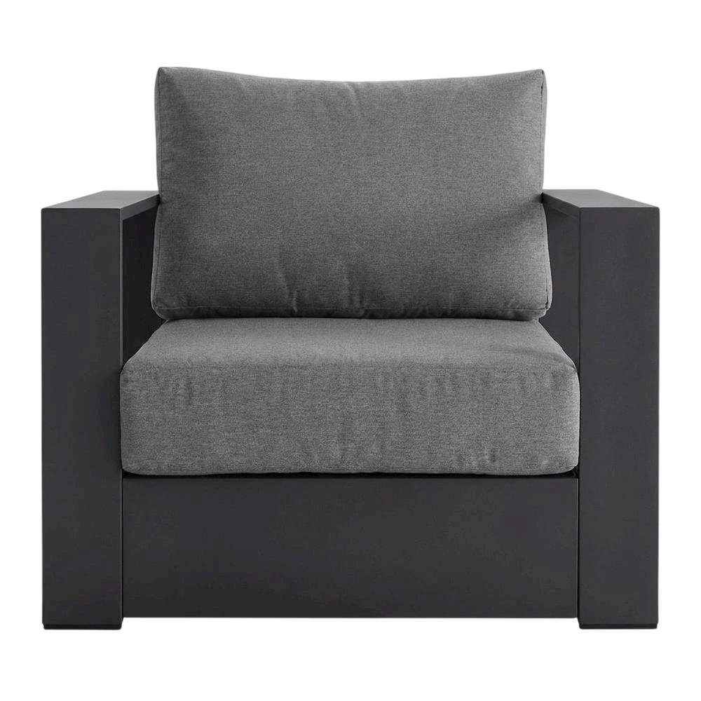 Powder-Coated Aluminum Patio Armchair with Cushions, Gray Charcoal. Picture 1