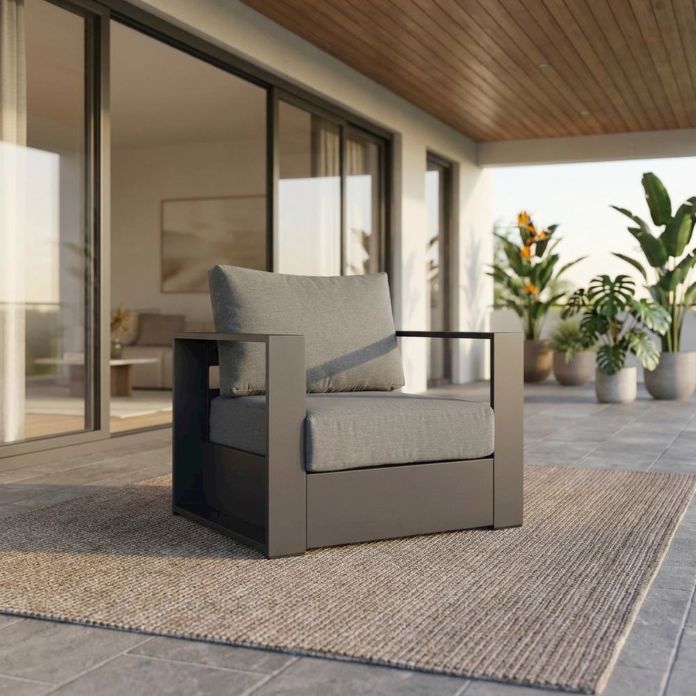 Powder-Coated Aluminum Patio Armchair with Cushions, Gray Charcoal. Picture 2