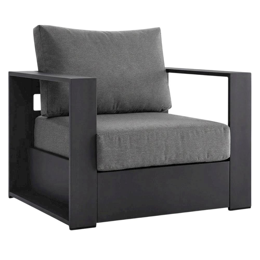 Powder-Coated Aluminum Patio Armchair with Cushions, Gray Charcoal. Picture 4