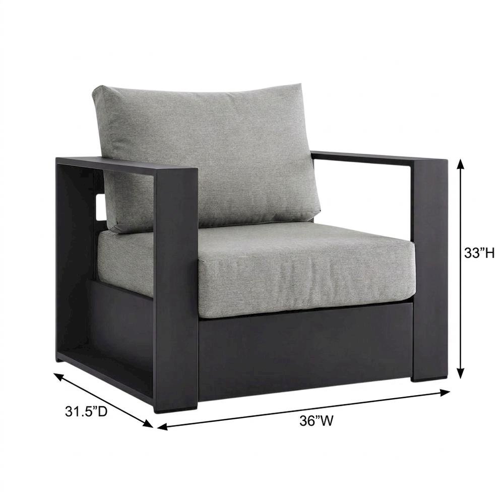 Powder-Coated Aluminum Patio Armchair with Cushions, Gray Gray. Picture 5
