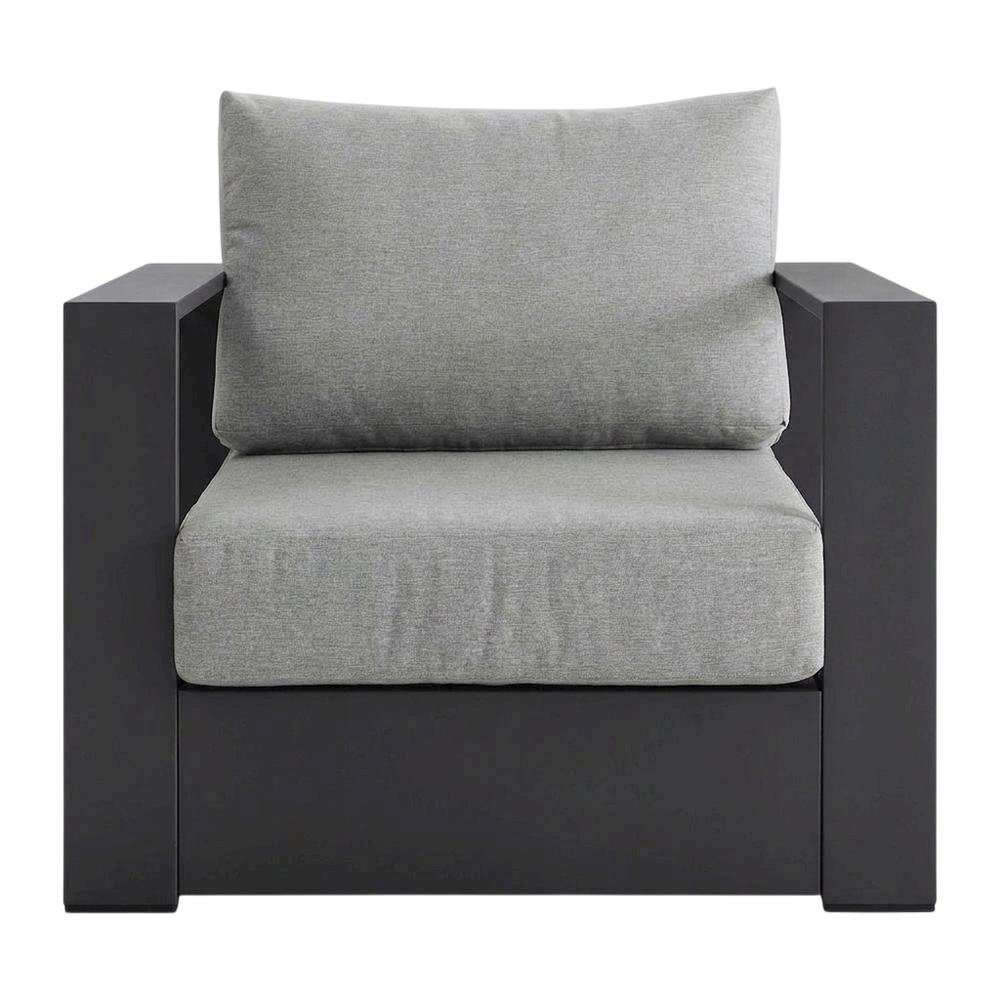 Powder-Coated Aluminum Patio Armchair with Cushions, Gray Gray. Picture 1