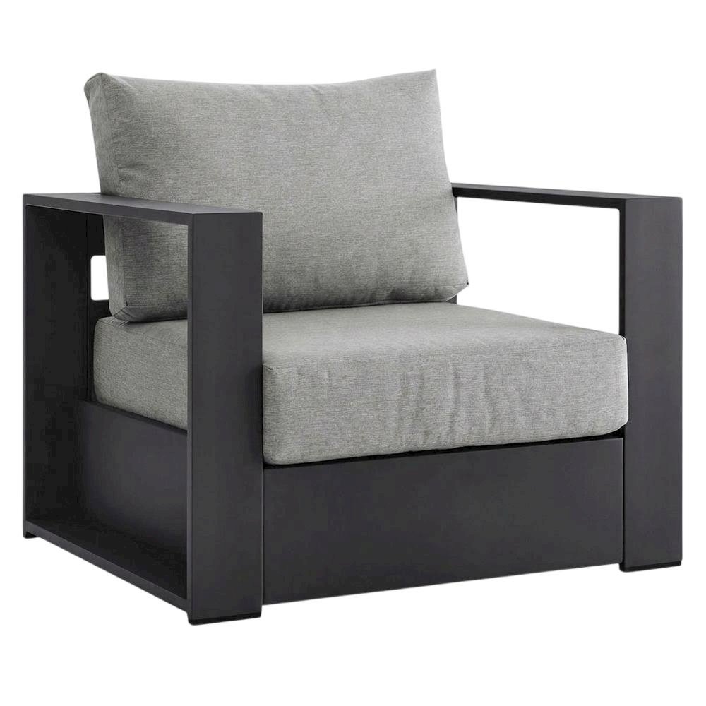 Powder-Coated Aluminum Patio Armchair with Cushions, Gray Gray. Picture 4