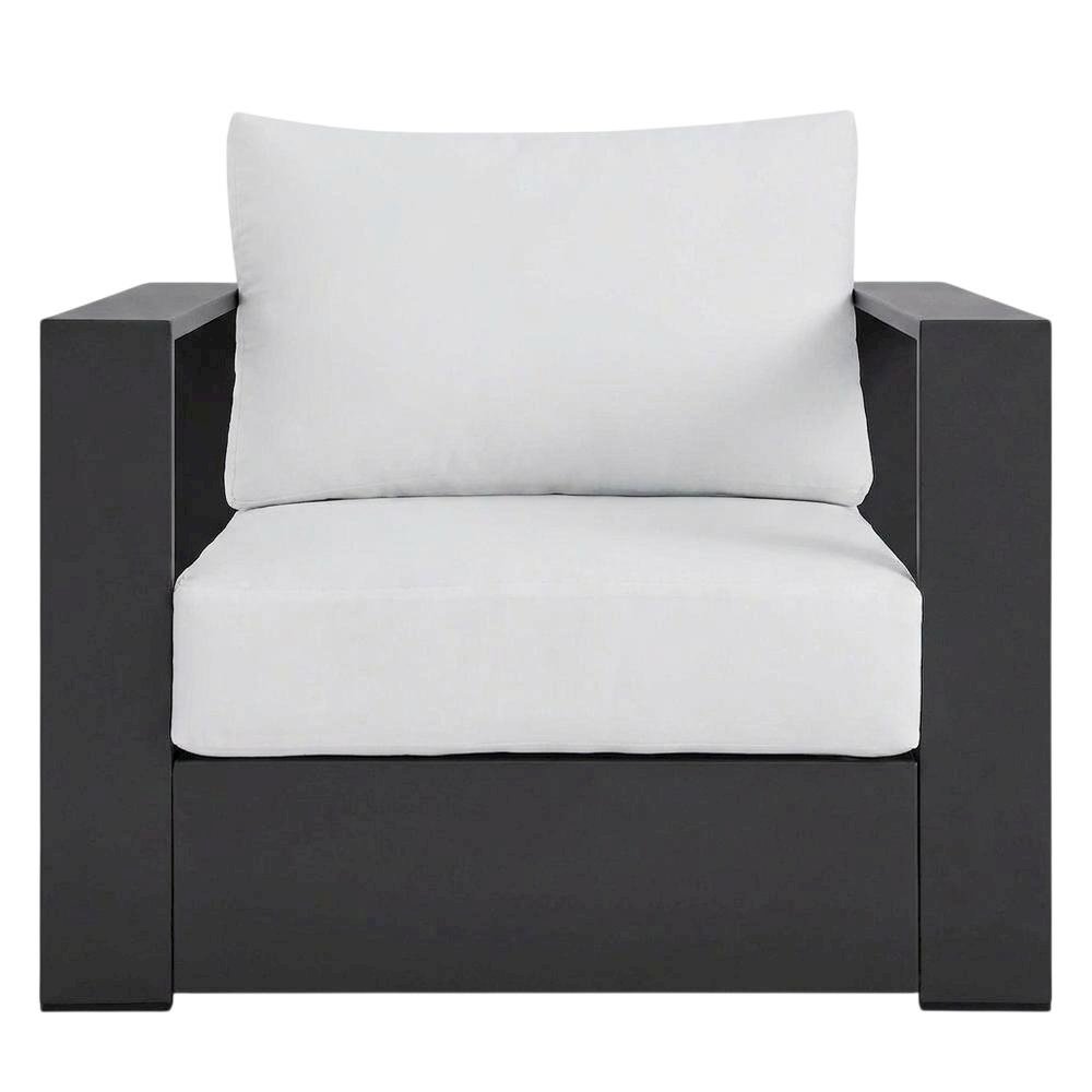 Powder-Coated Aluminum Patio Armchair with Cushions, Gray White. Picture 1