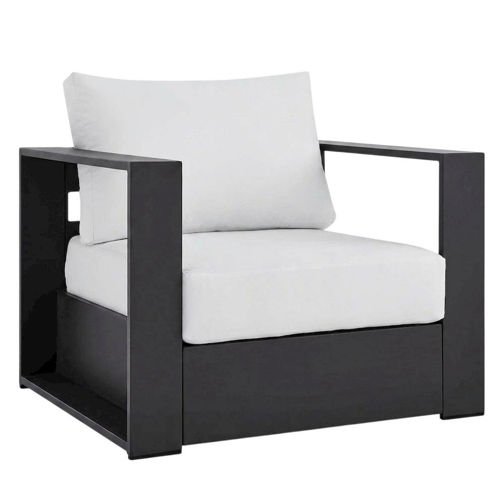Powder-Coated Aluminum Patio Armchair with Cushions, Gray White. Picture 4