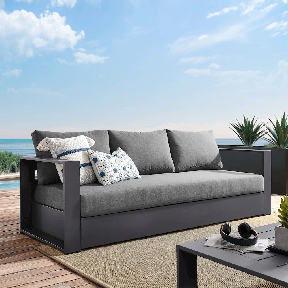 Tahoe Outdoor Patio Powder-Coated Aluminum Sofa. Picture 7