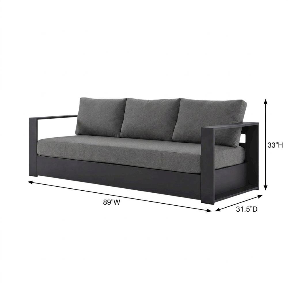 Powder-Coated Aluminum Outdoor Patio Sofa, Gray Charcoal. Picture 5