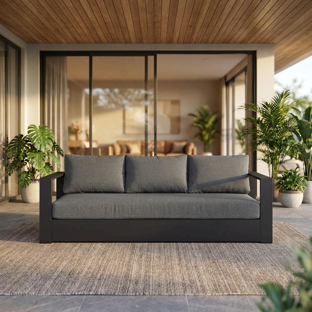 Powder-Coated Aluminum Outdoor Patio Sofa, Gray Charcoal. Picture 2