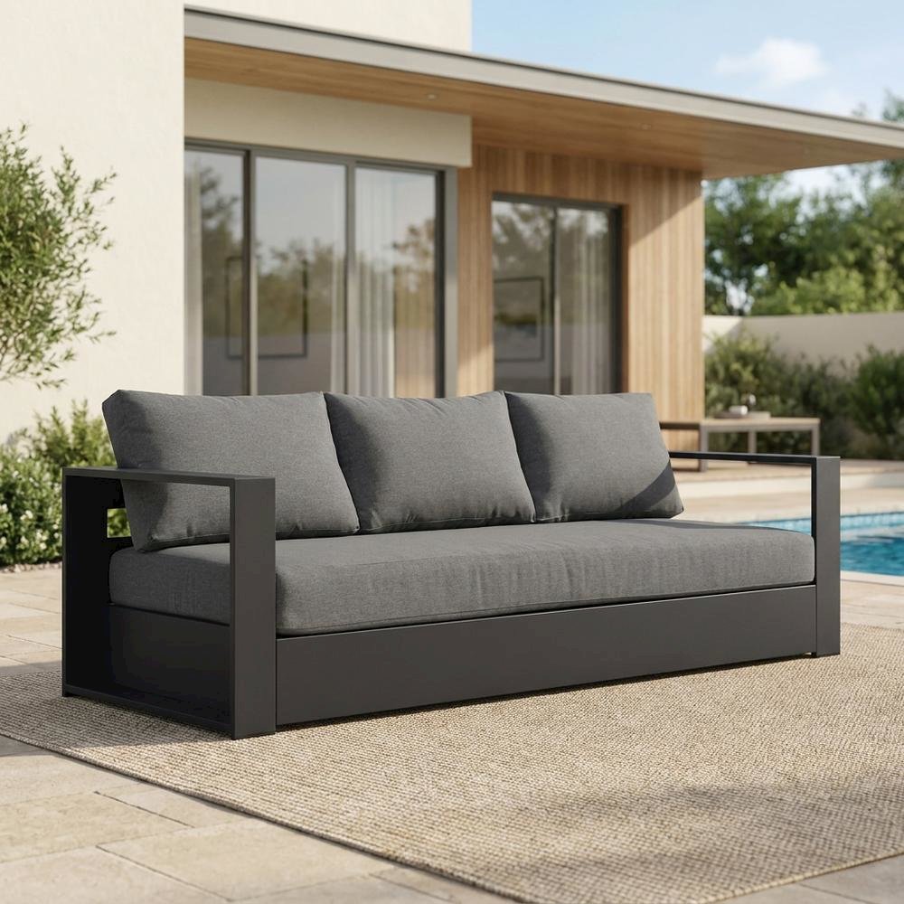 Powder-Coated Aluminum Outdoor Patio Sofa, Gray Charcoal. Picture 3