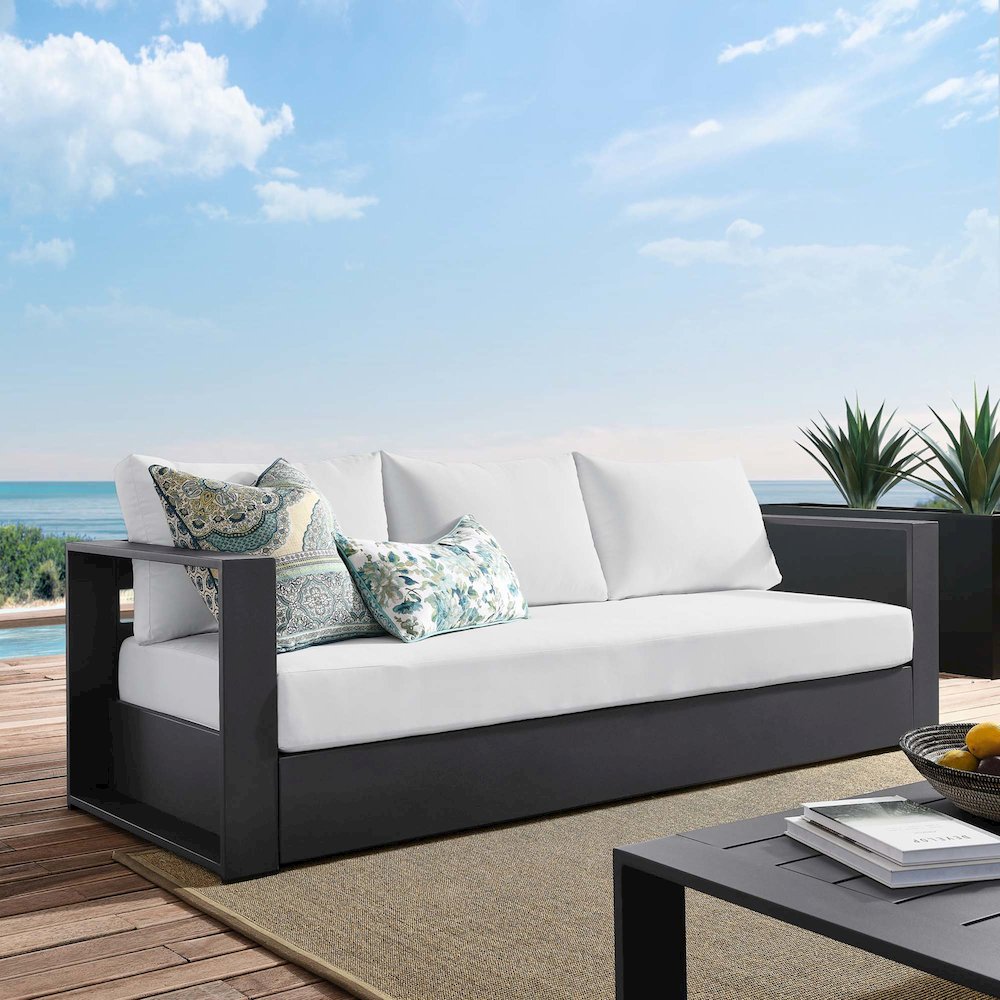 Tahoe Outdoor Patio Powder-Coated Aluminum Sofa. Picture 7