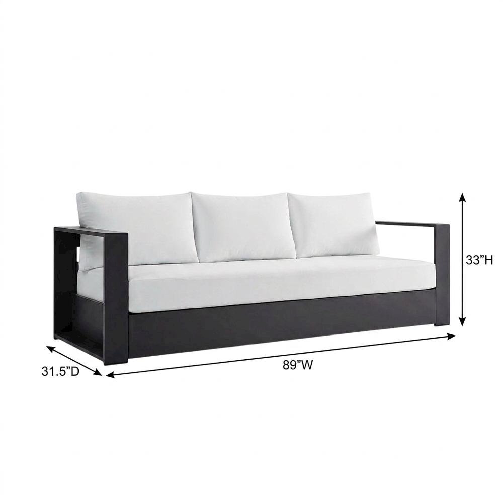 Powder-Coated Aluminum Outdoor Patio Sofa with Thick Cushioned Seat, Gray White. Picture 5