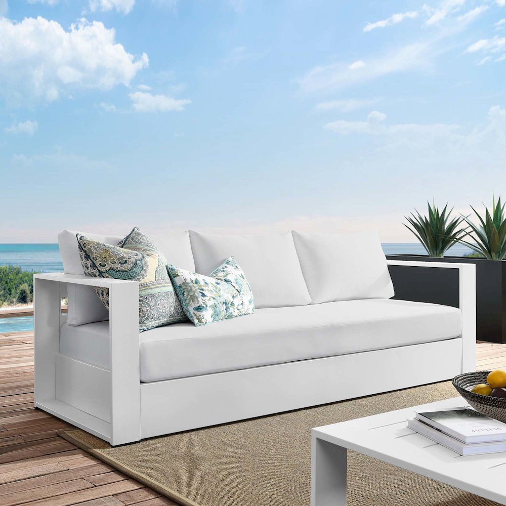 Tahoe Outdoor Patio Powder-Coated Aluminum Sofa. Picture 7