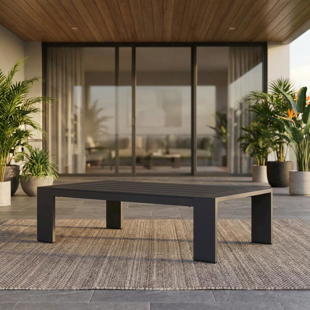 Powder-Coated Aluminum Rectangular Outdoor Patio Coffee Table, Gray. Picture 2