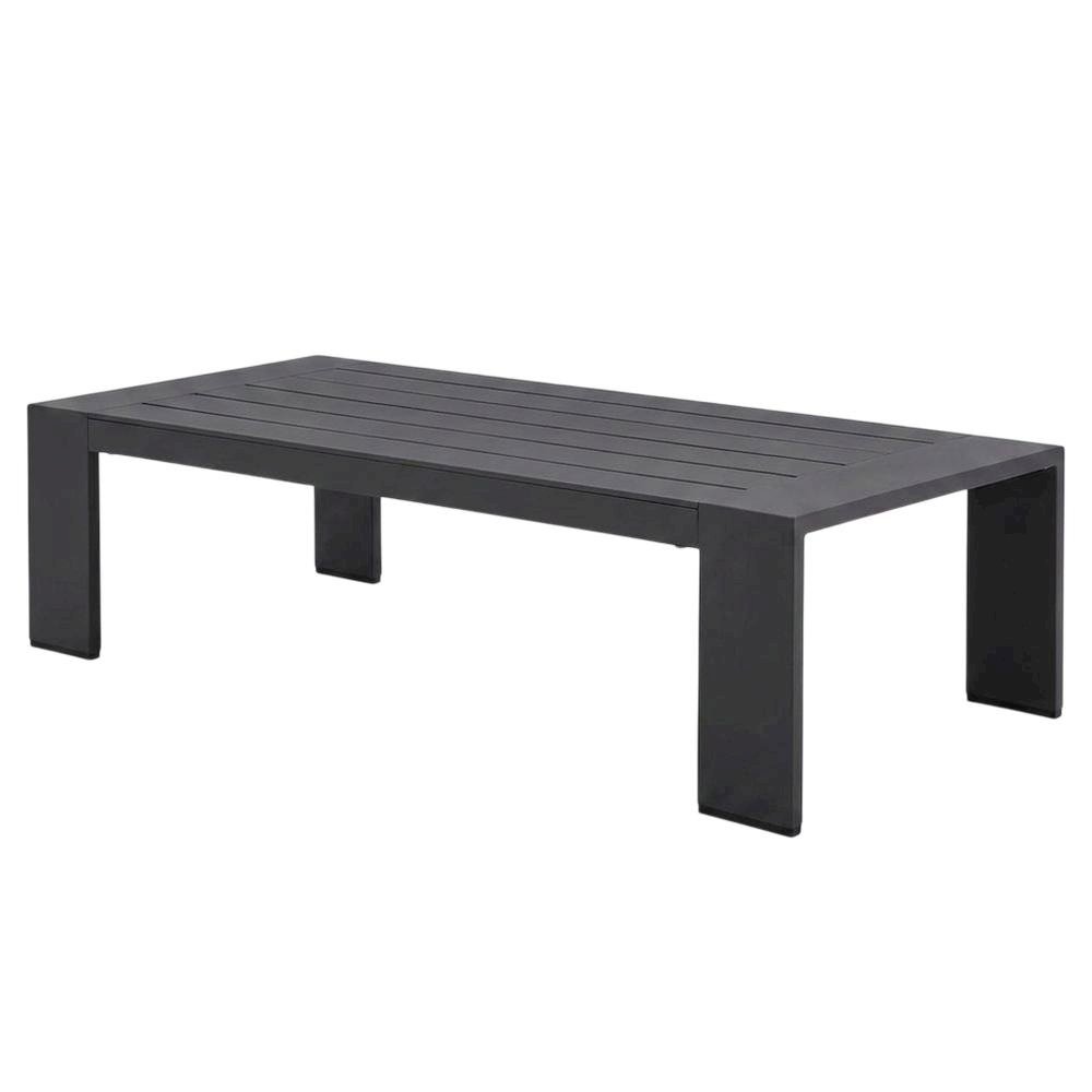 Powder-Coated Aluminum Rectangular Outdoor Patio Coffee Table, Gray. Picture 4