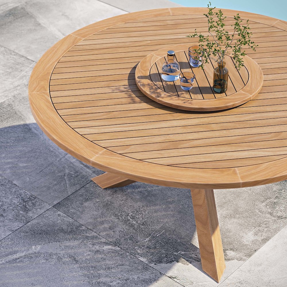 Wellspring 63" Outdoor Patio Teak Wood Dining Table. Picture 6