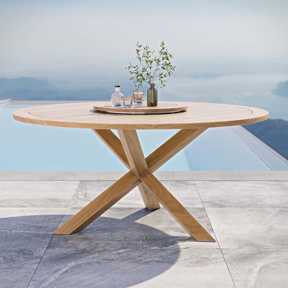 Wellspring 63" Outdoor Patio Teak Wood Dining Table. Picture 5