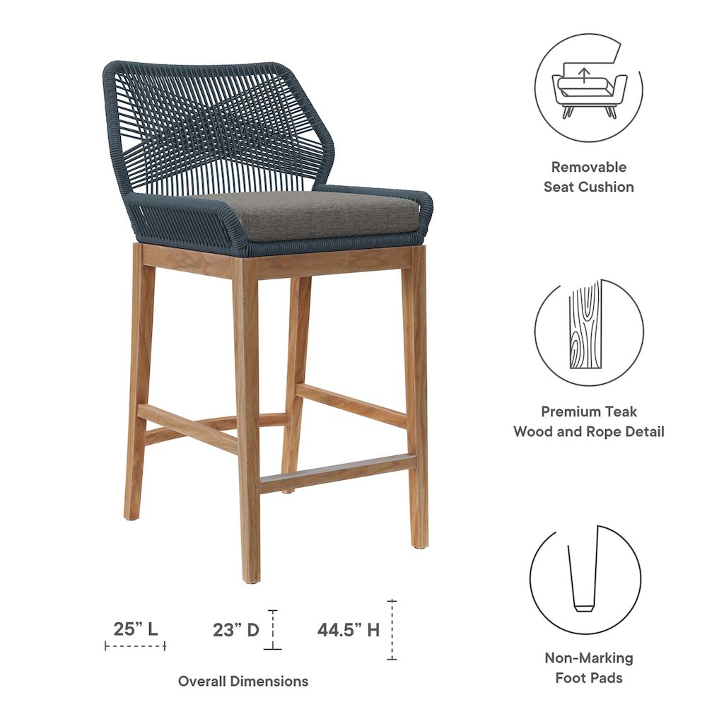 Wellspring Outdoor Patio Teak Wood Bar Stool. Picture 2