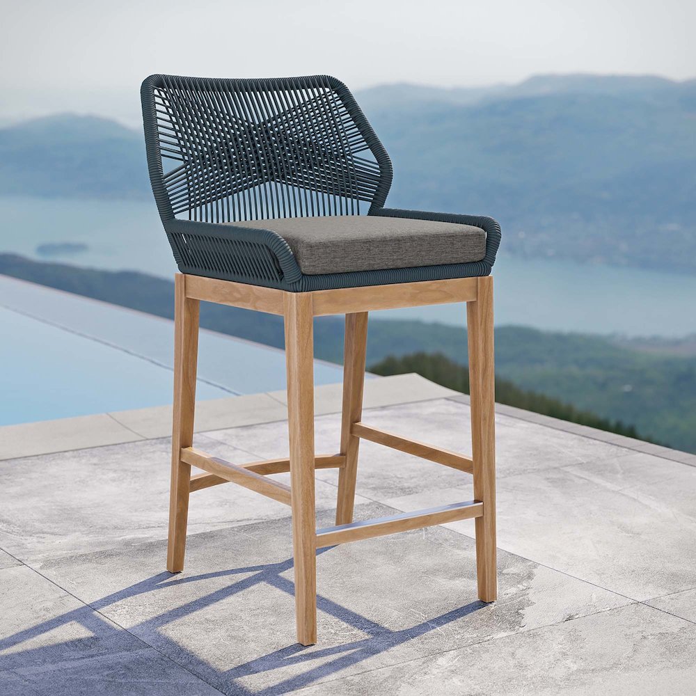 Wellspring Outdoor Patio Teak Wood Bar Stool. Picture 6