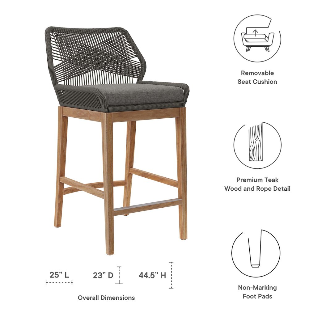 Wellspring Outdoor Patio Teak Wood Bar Stool. Picture 2